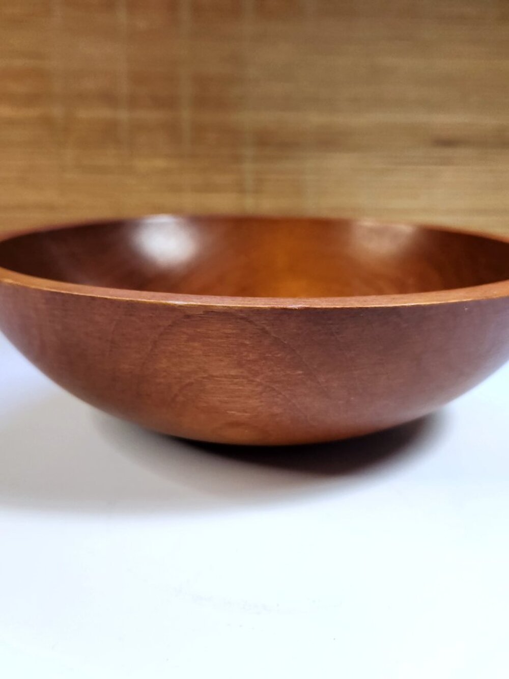Vintage Baribo Maid Canada Wooden Mixing Bowl Maple Teak Stain Salad MCM 8.75x2